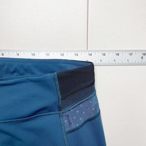 Lululemon Just Breathe Cropped Leggings Teal Size 8 Mesh Trim Yoga Athletic Dots - Picture 7 of 10